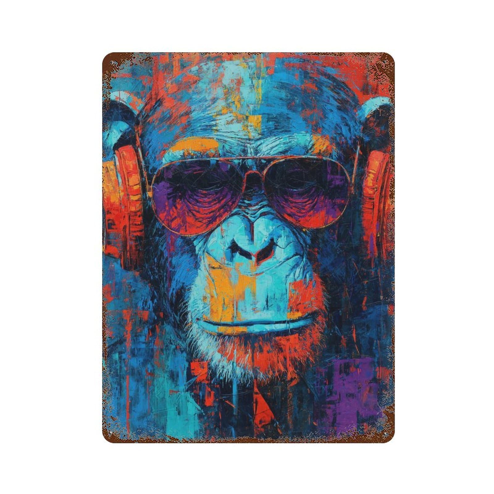 Chic Monkey with Sunglasses Aged Metal Wall Plaque 15.7"x11.8", for Pub, Kitchen And Man Cave Decor, Decorative Metal Wall Art