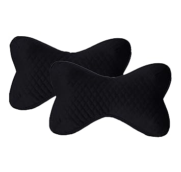 AUTOFIT Memory Foam Bone Shaped CAR Neck Pillow in Black Set of 2 Pieces