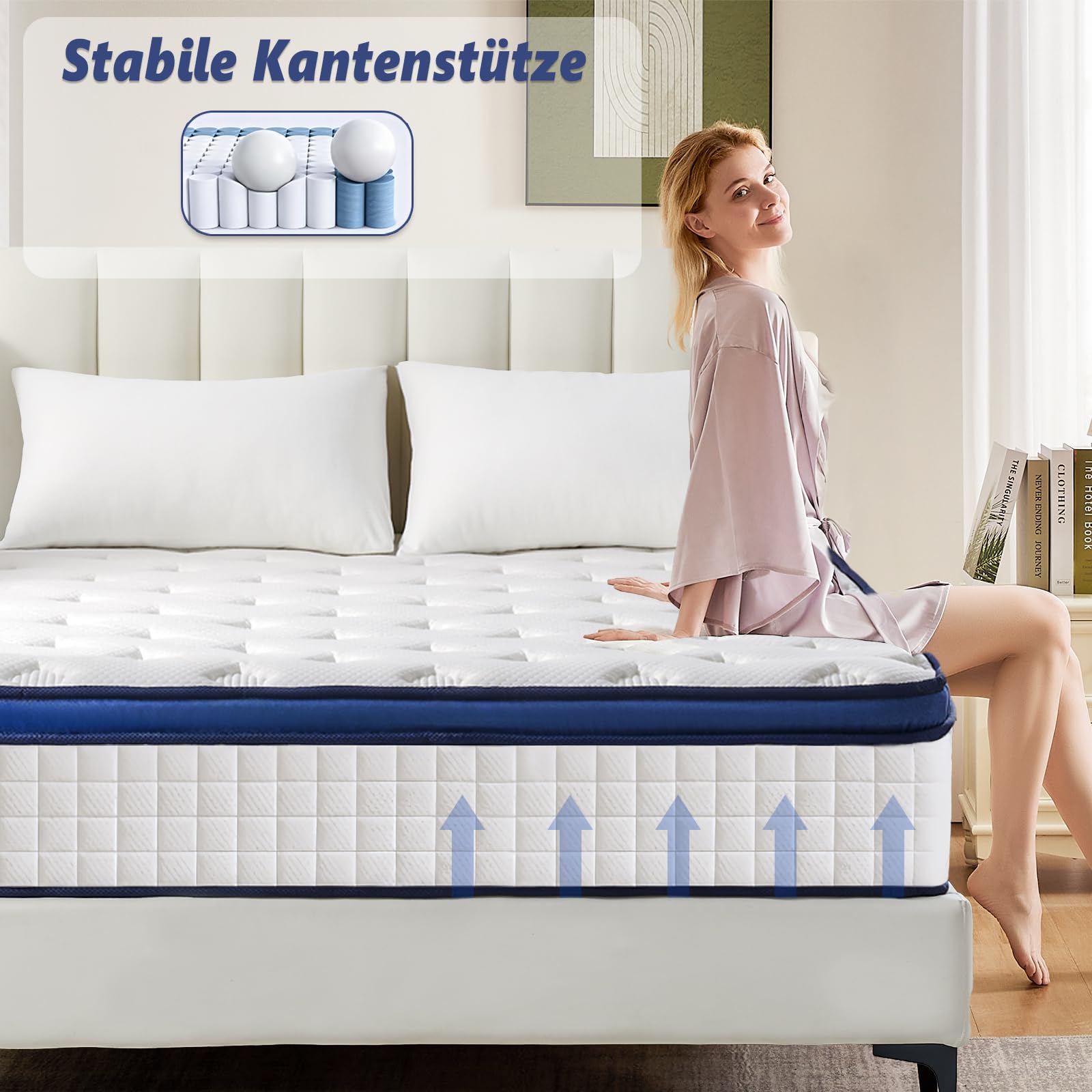 L'AGRATY Matratze 140x200cm Federkernmatratze (25cm Höhe) 7-Zonen Orthopädische Taschenfederkernmatratze mit Comfort Memory-Schaum Schicht,Mittlerer Härtegrad (H4), Rückenentlastende