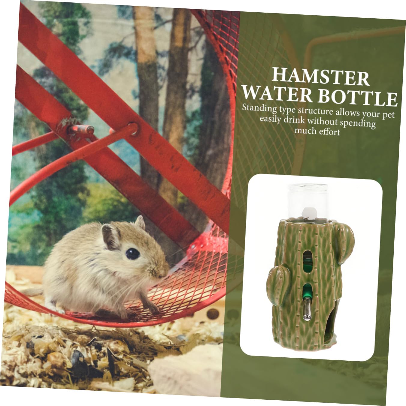Dispenser d Acqua per Criceti e Chinchilla in Ceramica Verde da 80 Ml, Set Supporto Regolabile, Antigoccia e Facile da Usare