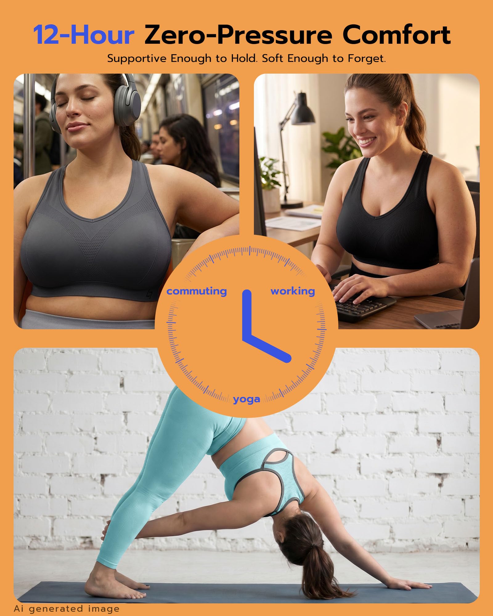 FITTIN Sport BH Damen Mädchen ohne Buegel - Gepolstertes Bequemes Atmungsaktives Sportbustier BH Top Fuer Workout Yoga Jogging Fitness Training