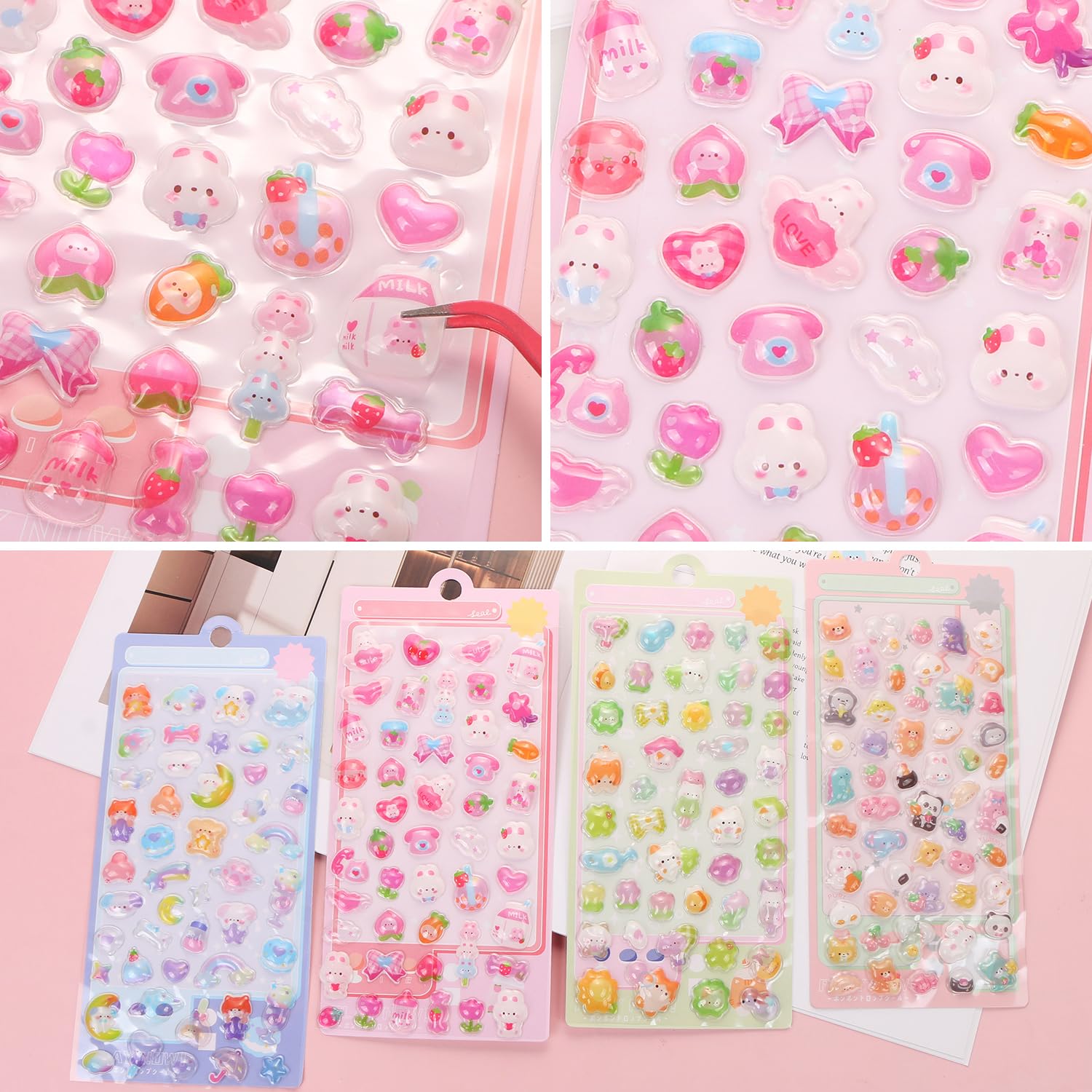 UHOMENY 4 Sheets Cute 3D Puffy Stickers Mini Animal Pattern Sticker Colorful Cartoon Design Embossed Stickers Classroom Reward Stickers for Scrapbook Notebook DIY Craft - Image 4