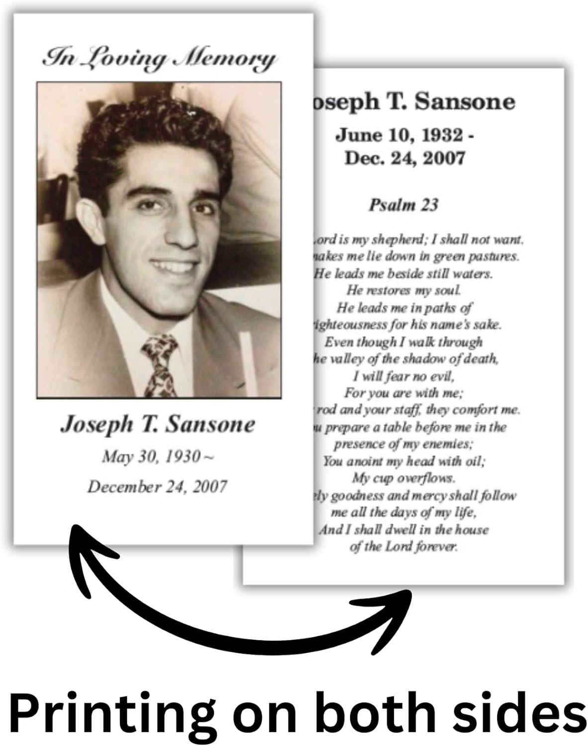 Copy King Funeral Memorial Prayer Cards - Personalized Photo and Prayer - 50 Cards