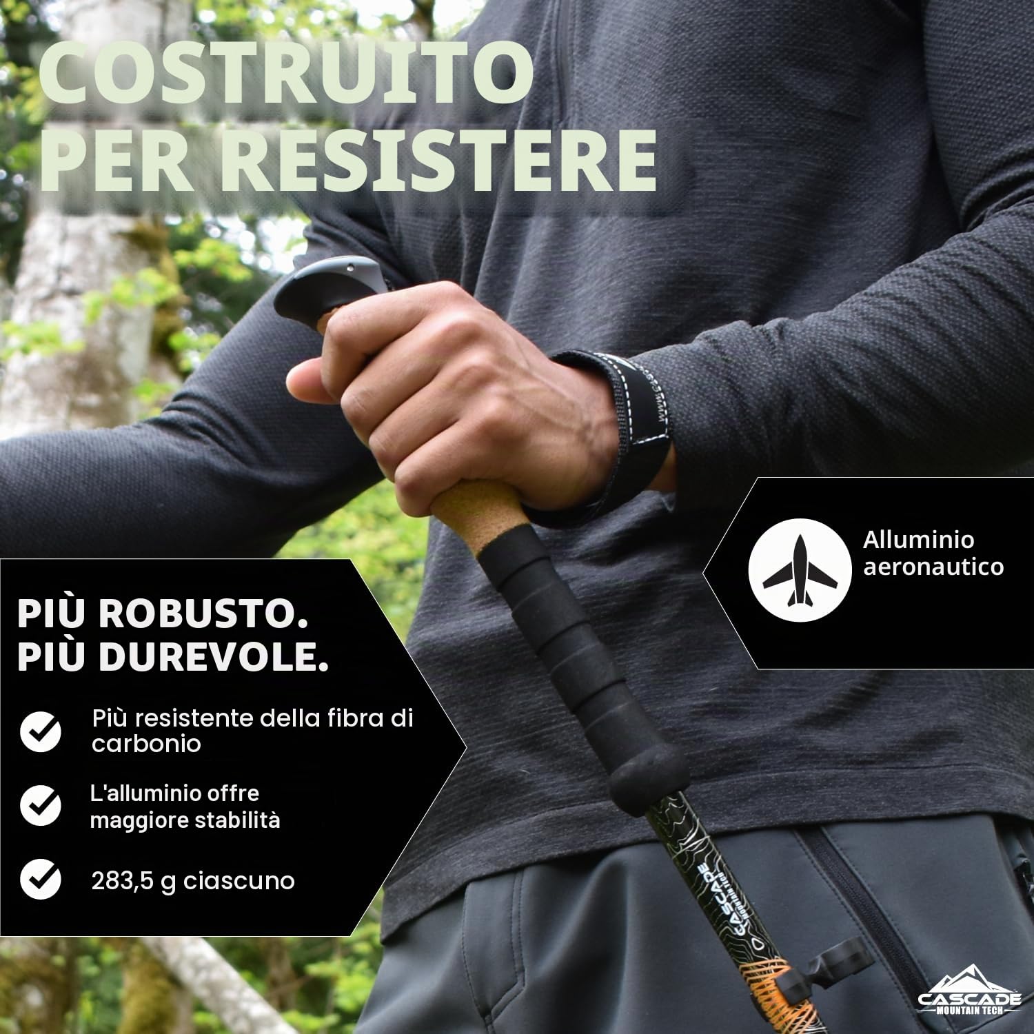 Cascade Mountain Tech - Bastoni da Trekking in Alluminio, con Serrature Regolabili, espandibili Fino a 137,2 cm, Confezione da 2