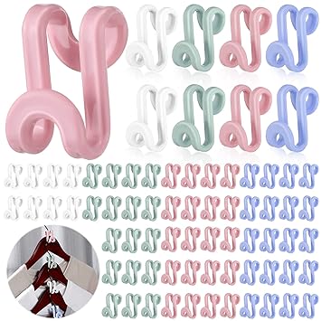 100 Pcs Clothes Hanger Connector Hooks Plastic Mini Cascading Hanger Hooks Space Saving Hanger Extender Hooks Heavy Duty Hanger Extender Clips for Outfit Closet Velvet (Bright Color)
