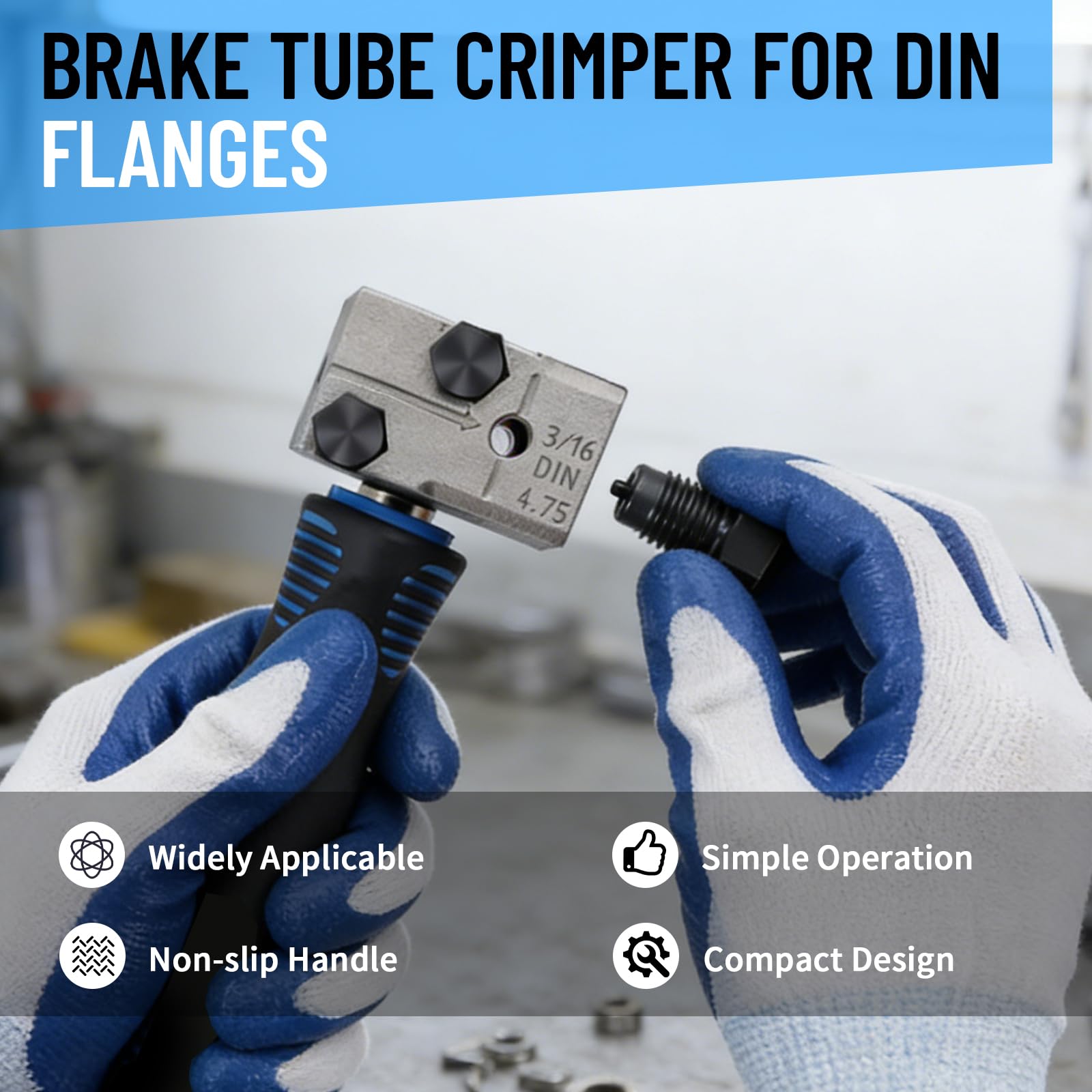 Herramienta de Rebordeo para líneas de Freno DIN con Cable de Freno de 4,75 mm, 5 Conexiones+Cinta de Sellado PTFE, Llave y Guantes para Sistemas de Frenos hidráulicos de vehículos