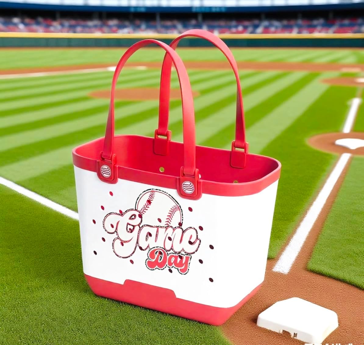 Rubber Beach Tote Bag, Baseball, Waterproof, Large Capacity, Interior Zippered Pocket, Great for Games, Beach, Pool, Travel, Lake, Tournaments, Baseball Fans, Moms, Gifts - Image 3