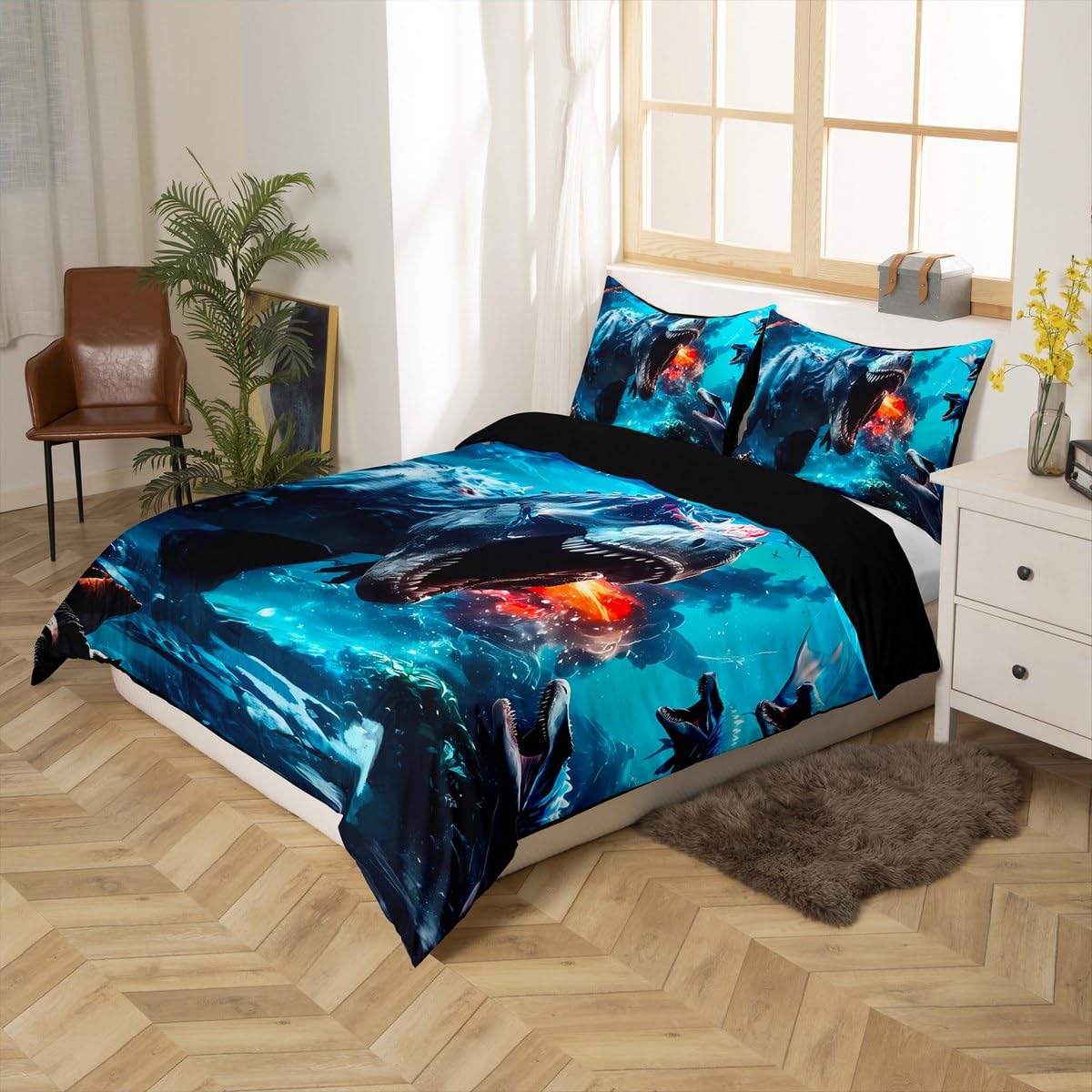 Loussiesd Jungle Dino Comforter Cover Single Size Dinosaur Bedding Set for Kids 3D Dino Duvet Cover Women Men Teens Ultra Soft Decor Wild Animal Zipper Closure All Season Breathable Lightweight - Image 3