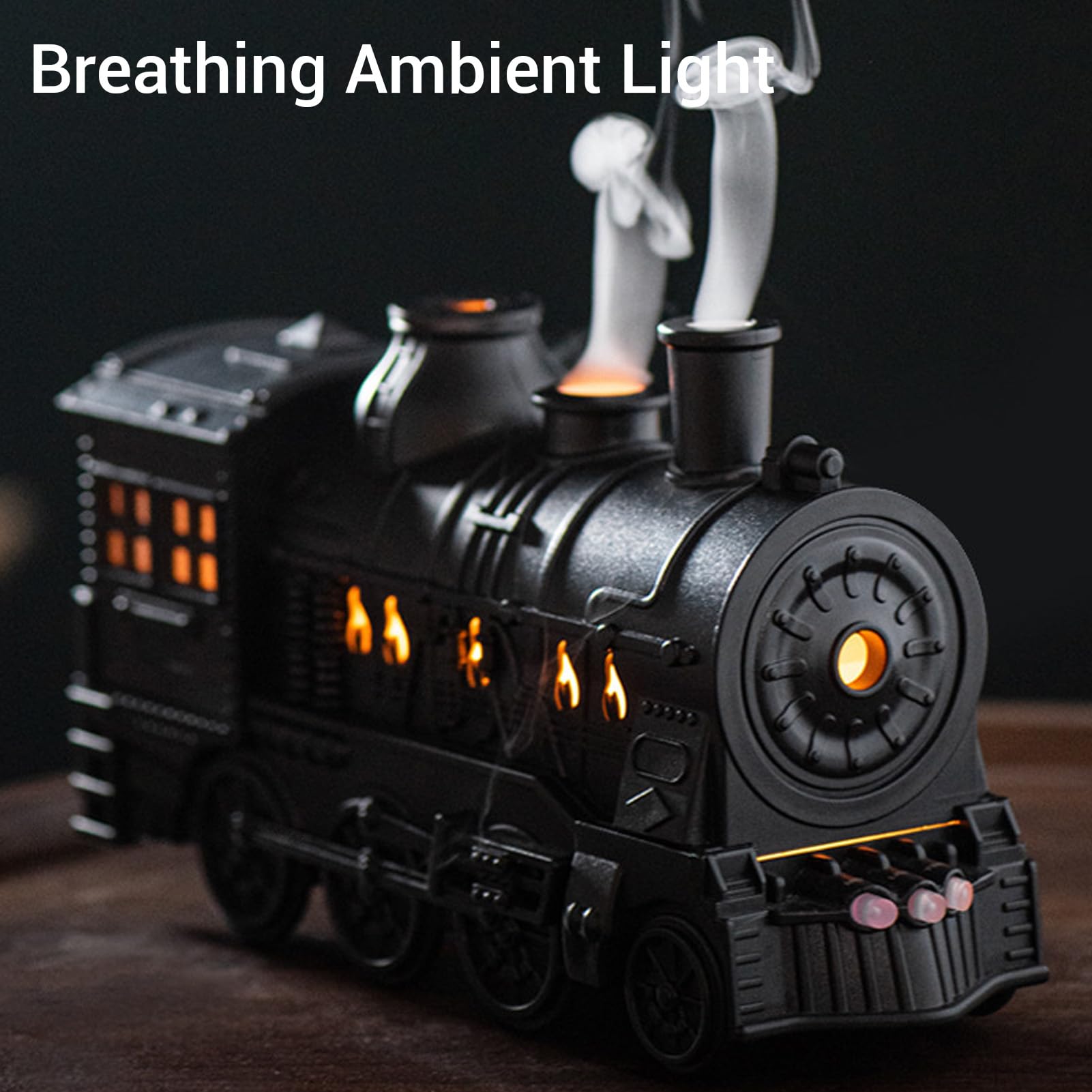 Umidificatore a Forma di Treno, Diffusore di Oli Essenziali con Luce Notturna e Doppia modalità di Spruzzo, Luce Blu Calda e Fredda, Scatola D'acqua da 300 Ml per la Cameretta (ferroso)