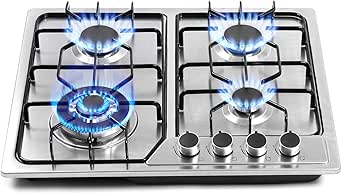 22x20 Built-in Gas Cooktop 4 Burners Stainless Steel Stove