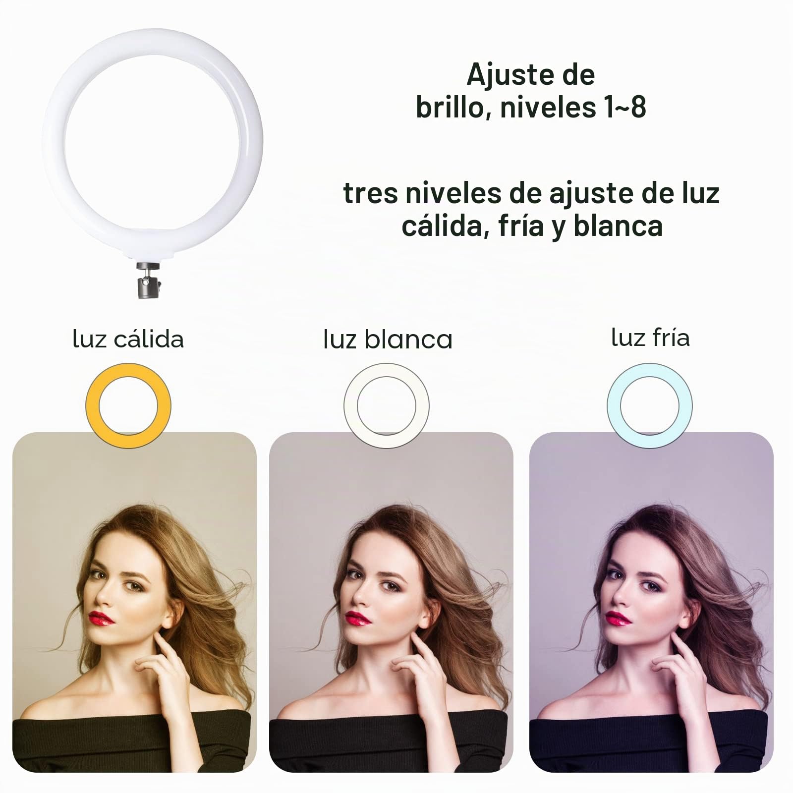 Anillo de luz para selfie de 10 pulgadas con soporte de trípode y soporte para teléfono, iluminación fotográfica, luz LED circular RGB para cámara de maquillaje, YouTube, Tiktok (RGB)