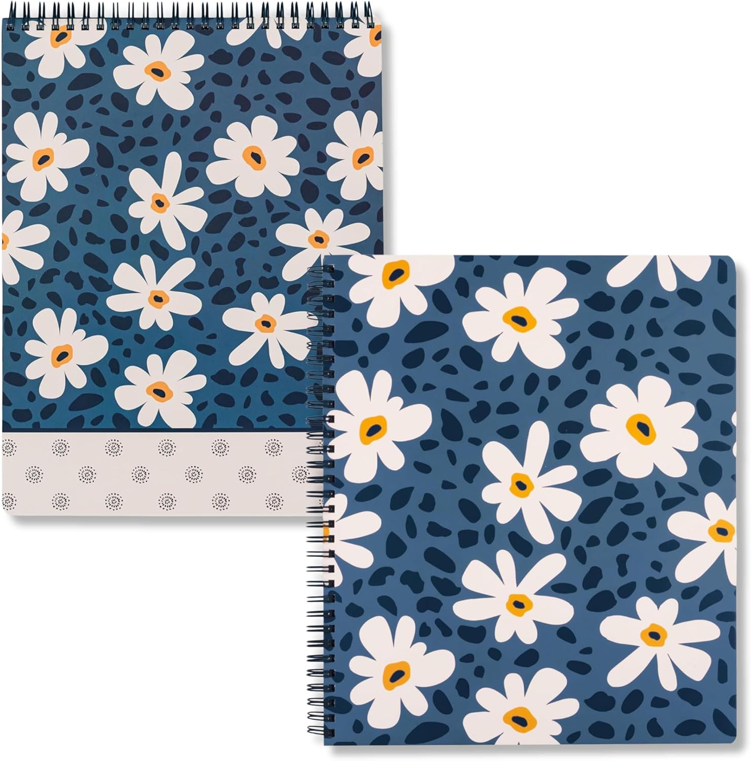 Steel Mill & Co Cute Large Spiral Notebook College Ruled Durable Hardcover Leopard Daisy Bundle with Large Top Spiral Notebook College Ruled Durable Hardcover Leopard Daisy
