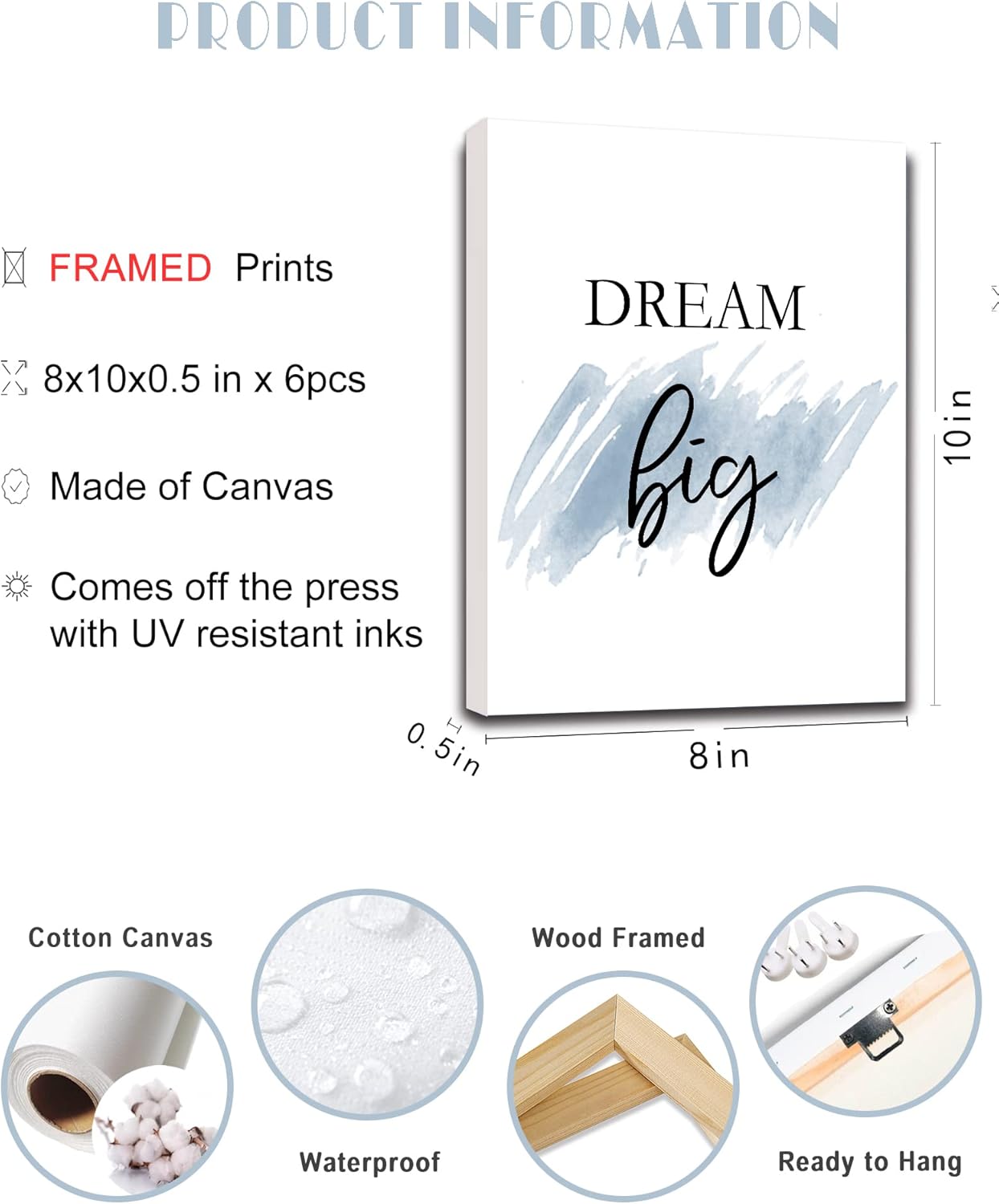 Framed Motivational Canvas Wall Art Set for Kids - 8" x 10"