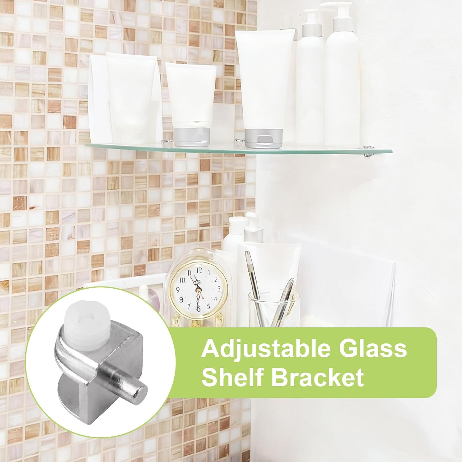 Adjustable Glass Shelf Bracket, 100Pcs Frameless Glass Clamp with Pin Wall Mounted Clips for 3-10mm Glass Cabinet