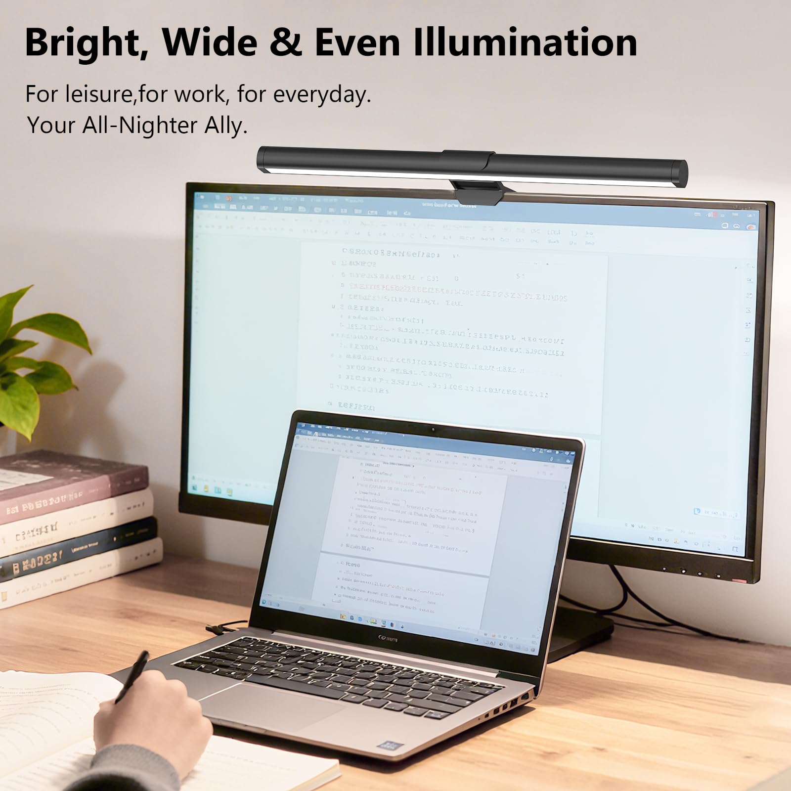 Barre lumineuse pour moniteur, lampe de lecture USB pour soins des yeux, lumières d'ordinateur LED de 30 cm avec éclairage ultra large, 3 températures de couleur, lumière de bureau à intensité
