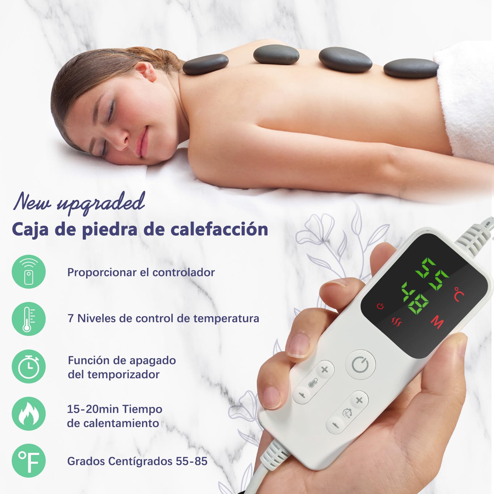 Hot Stone Massage Set, 10 piedras calientes para masaje de basalto natural pulido,caja de calefacción de piedras calientes, terapia de masaje y relajación, regalos y tratamientos SPA