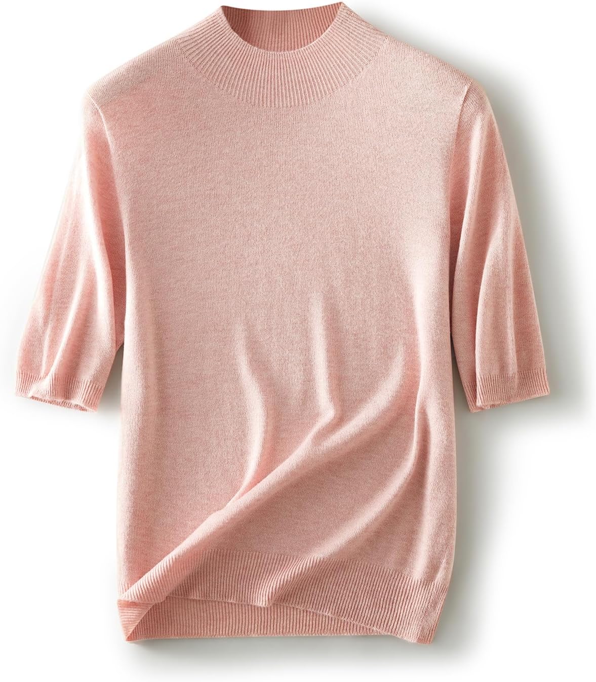 Ciovkis Women's Merino Wool Blend Sweater 2025 Fall Winter Mock Neck Short Sleeve First-Line Ready to Wear Seamless Sweater