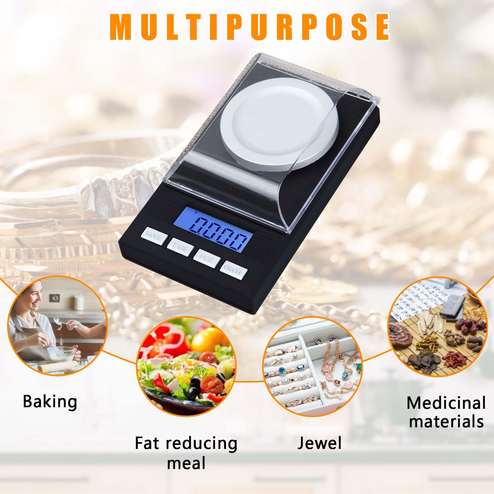 0.001g/50G - Báscula digital electrónica con pantalla LCD, miligramo de alta precisión con pesos de calibración, mini báscula de gramo de alta precisión para pesar polvos, joyas y medicamentos