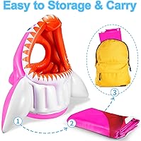 Vista 5 de Juguete inflable de tiburón para piscina para niños de 4 a 8 años o más, divertidos juegos de agua 3 en 1, aro de baloncesto flotante, fútbol