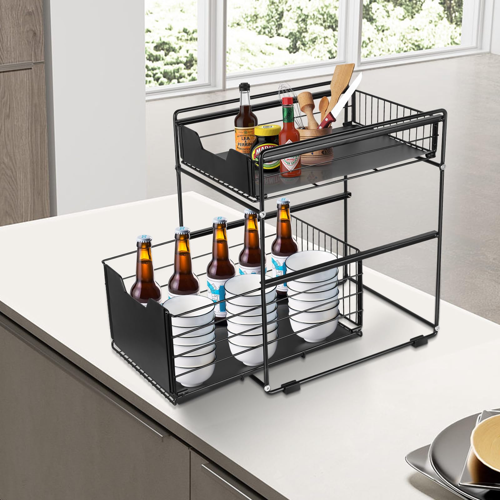 Scaffale Portaoggetti Sotto Lavello A 2 Livelli Con Cassetto Scorrevole Per Cucina E Bagno Scaffale Portaspezie Bianco 58067558