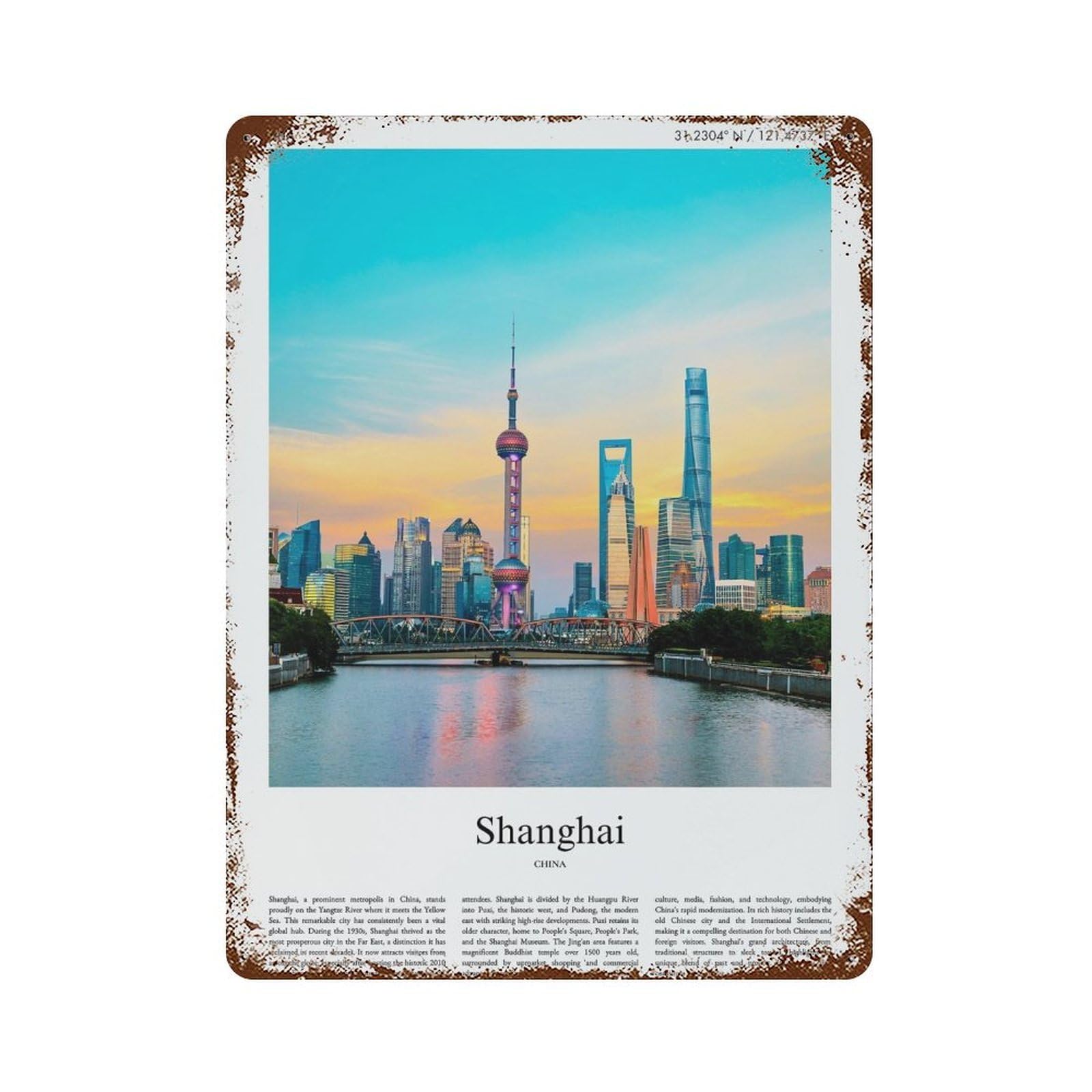 xiaoxiaoshen Shanghai China City Scenery Wall Decor Art Metal Tin Poster Modern Home Decor Art Home Bar Shop Decorations Vintage Sign 40x30cm