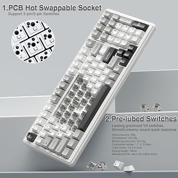 AULA F99 Wireless Mechanical Keyboard,Tri-Mode BT5.0/2.4GHz/USB-C Hot Swappable Custom Keyboard,Pre-lubed Linear Switches,RGB Backlit Computer Gaming Keyboards for PC/Tablet/PS/Xbox