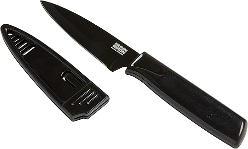 Kuhn Rikon Colori - Cuchillo de pelar recto antiadherente con funda de seguridad, hoja de 4 pulgadas, color negro
