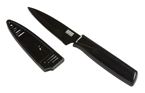 Kuhn Rikon Colori - Cuchillo de pelar recto antiadherente con funda de seguridad, hoja de 4.0 in, regaliz
