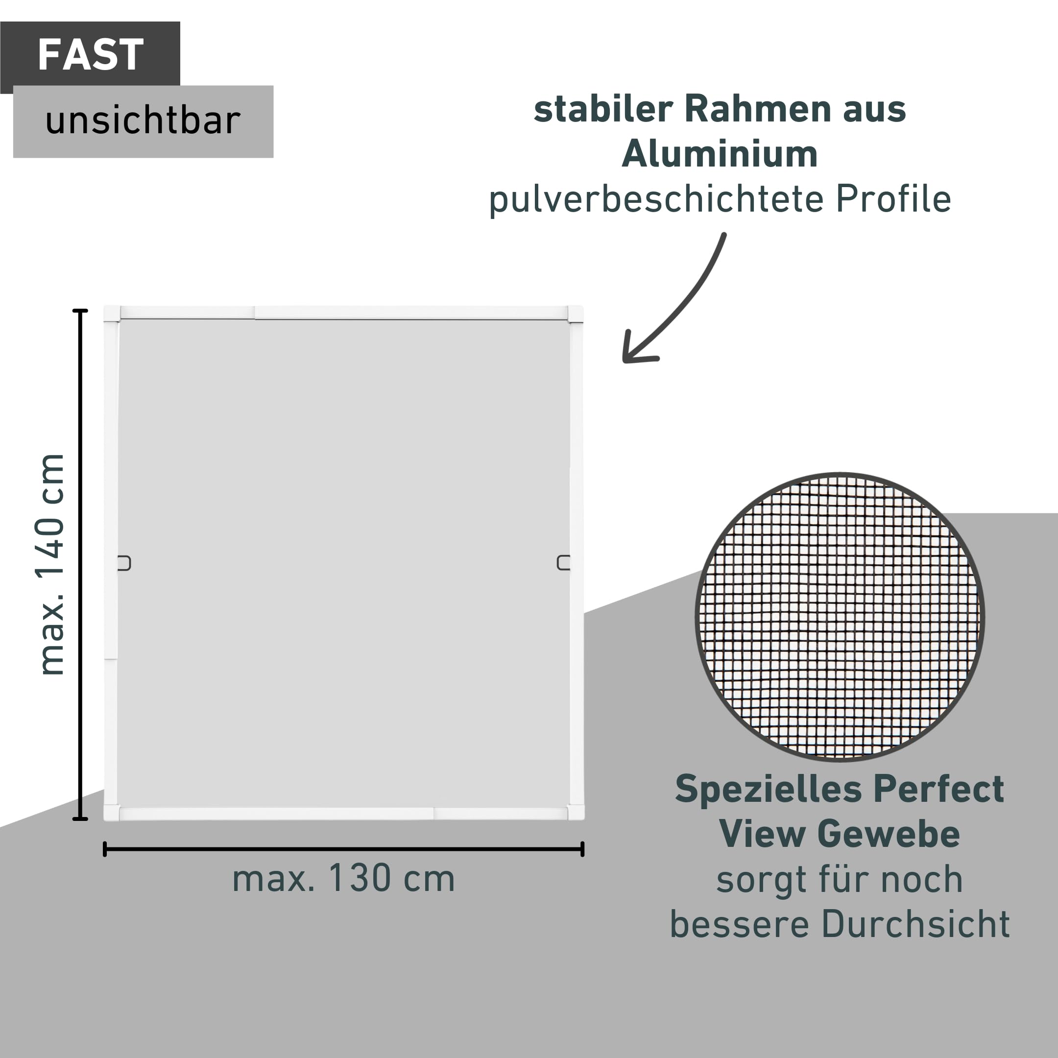 Windhager Insektenschutz | Spannrahmen Fenster teleskopierbar 130 x 140 cm | Fliegengitter mit Rahmen, Fenstergitter ohne Bohren, Rahmen-Fenster | Stabiler Aluminium-Rahmen | Weiß