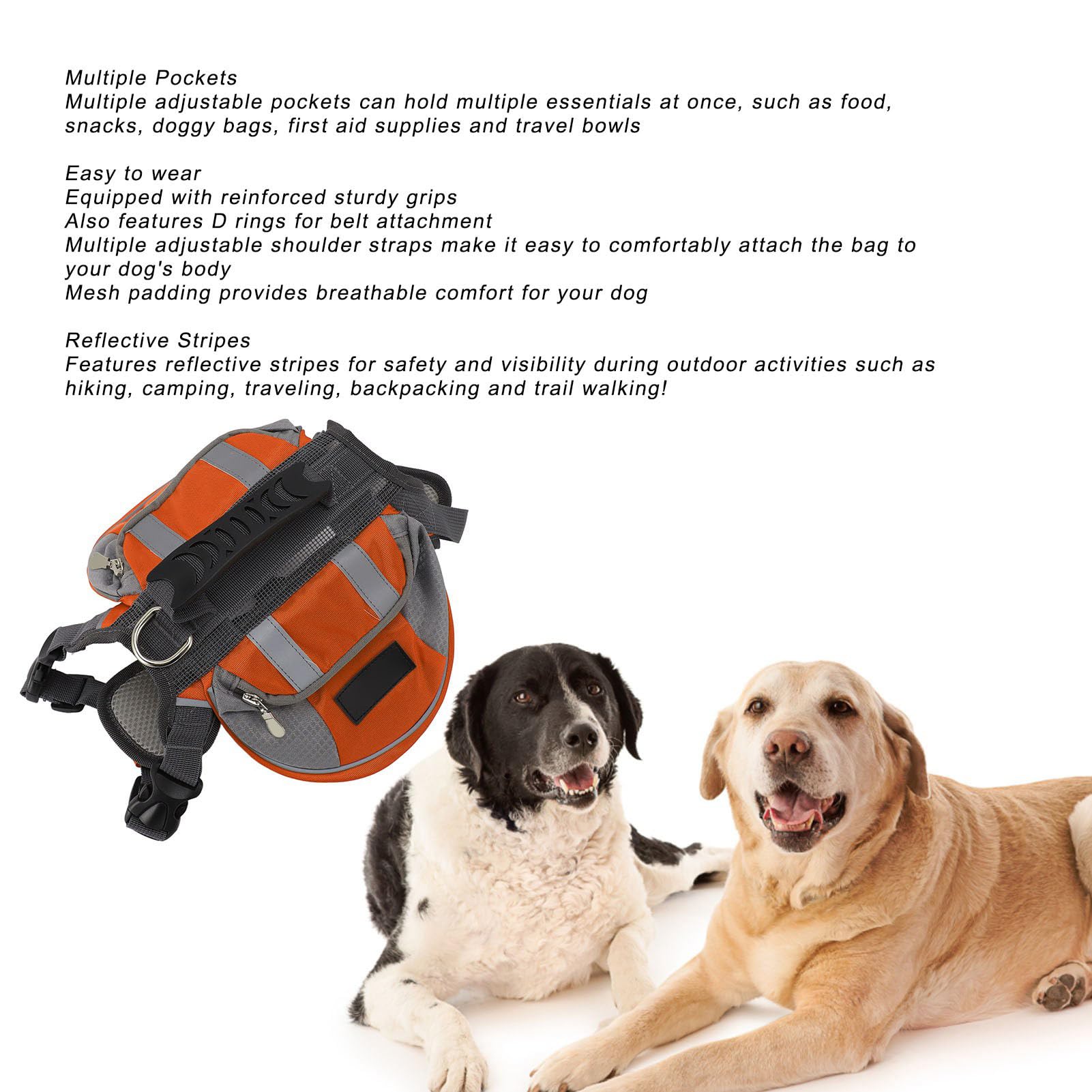 Borsa da Sella per Zaino per Cani, Borsa da Sella con Imbracatura Regolabile con Tasche Laterali di Sicurezza Riflettenti Gilet per Cani per Escursionismo, Campeggio, Viaggi,