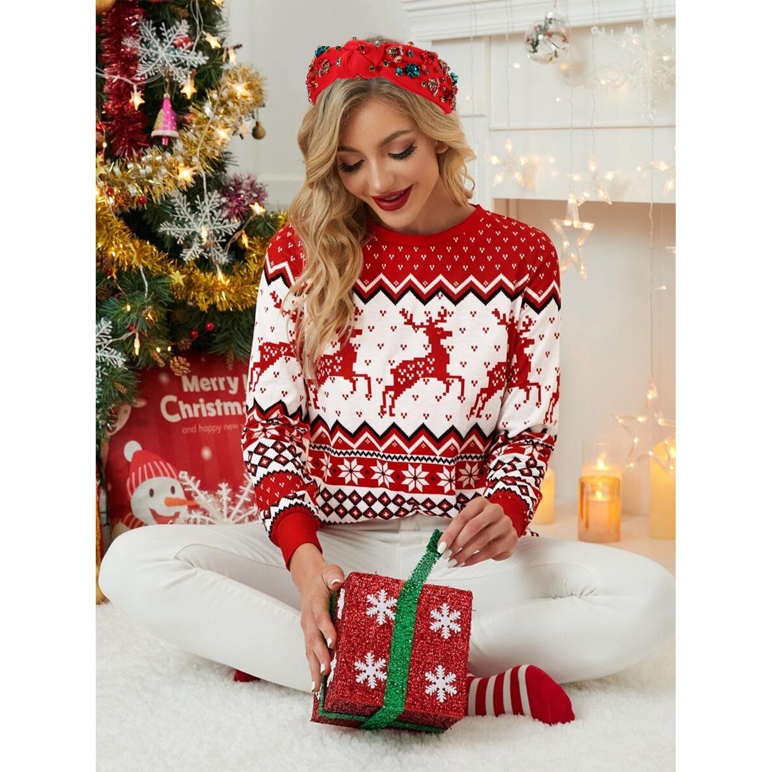 MOLOCH Christmas Headband for Women Christmas Tree Bow Snowflake Knotted Headband Jeweled Crystal Xmas Head Band Xmas Decorations Gifts - Image 2