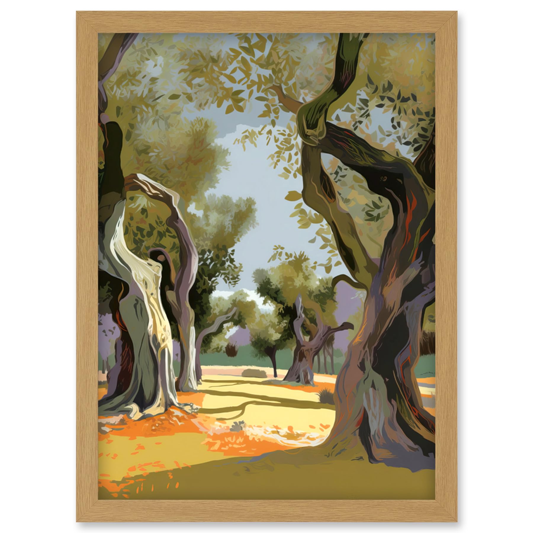 Artery8 Mediterranean Landscape of an Olive Tree Grove Artwork Framed Wall Art Print A4