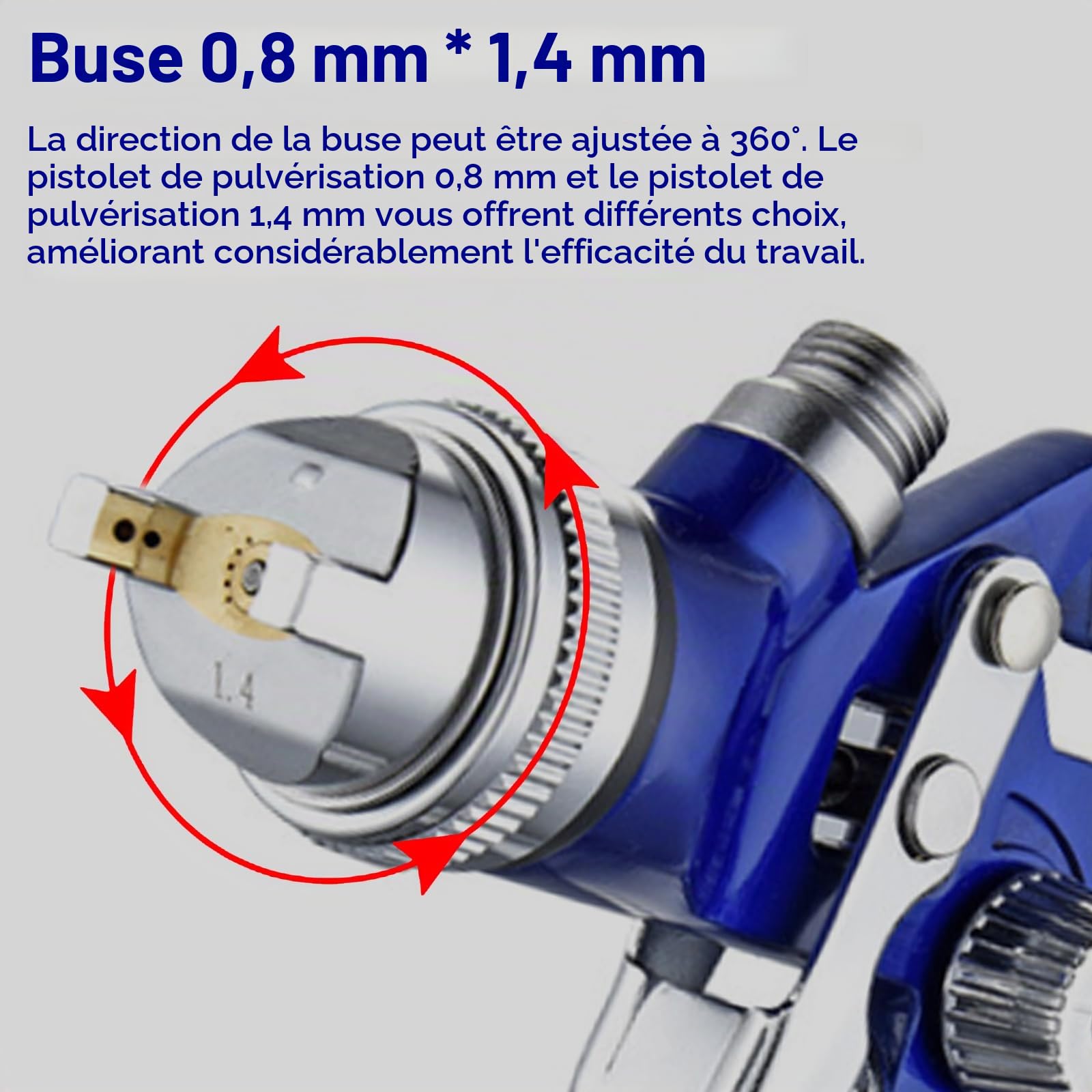 HVLP Kit de Pulvérisation de Peinture Pistolet à Peinture Pistolet à Peinture 0,8 mm 1,4 mm Buses Air Gravité Pistolet de Pulvérisation Kit avec 125 ml et 600 ml Outil de Pulvérisation de Peinture