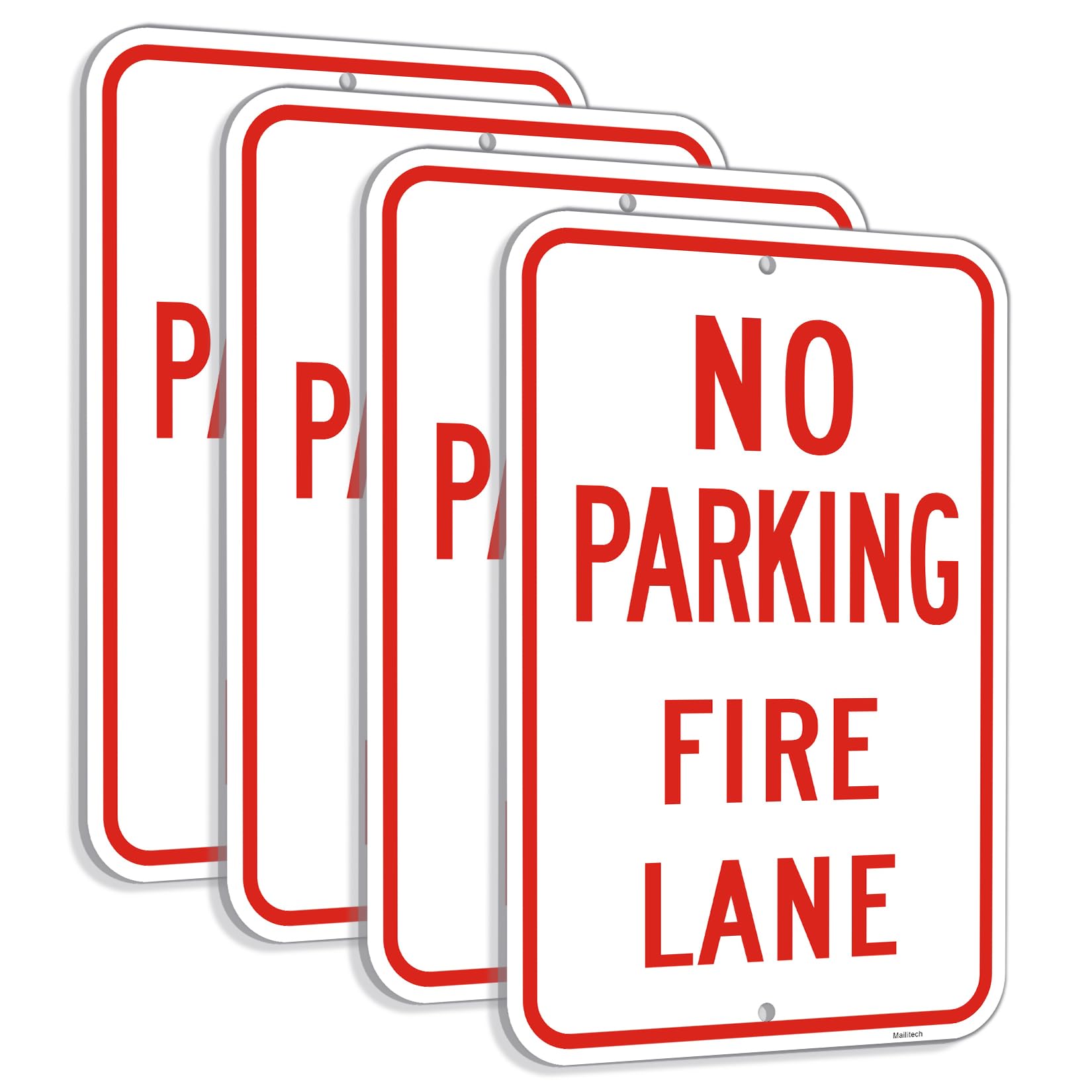 Letrero grande (4 unidades) con texto en inglés "No Parking", letrero de carril de fuego, 30,5 x 45,7 cm, aluminio reflectante de grado de ingeniero, resistente a la decoloración, 2 agujeros