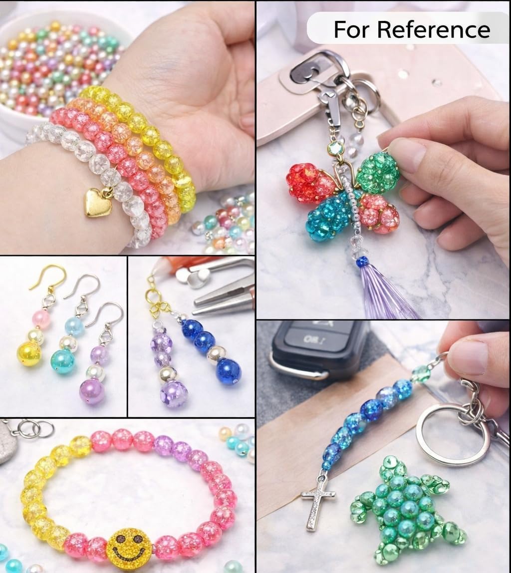 Beadsnfashion 10 Strings 500 Pcs, 8mm Crackle Round Glass Beads Combo for Bracelet Earring Necklace Jewellery Making