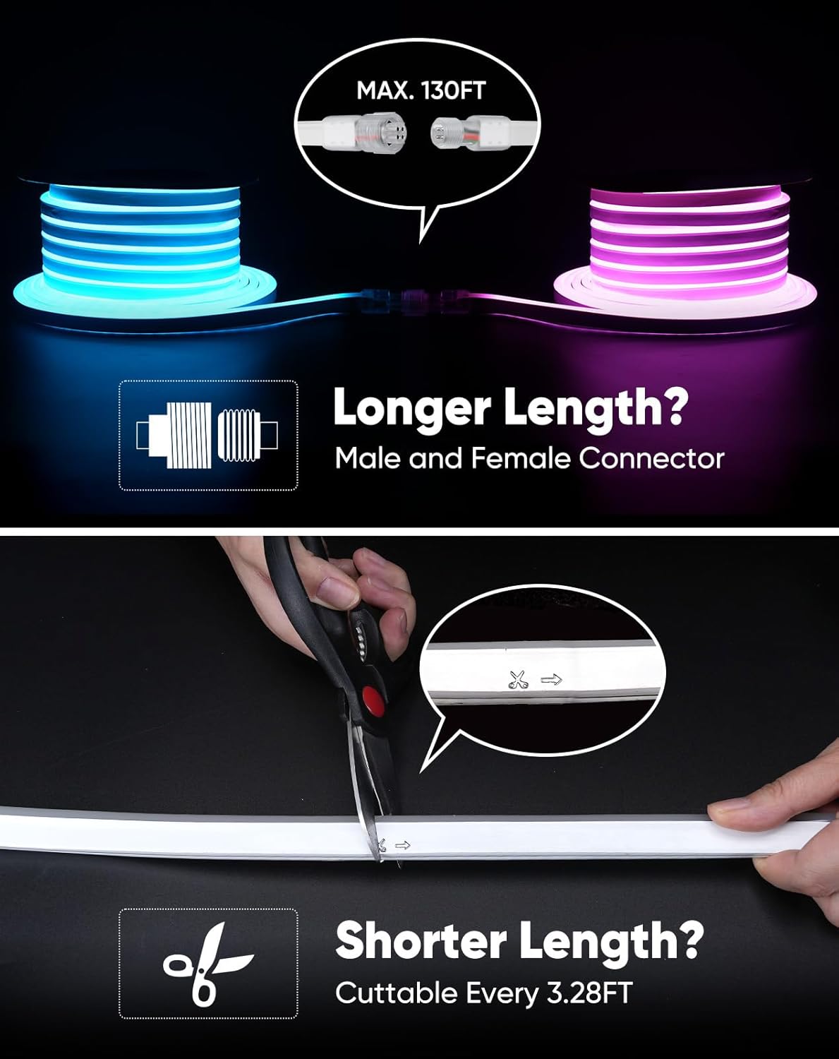 KANAYA 98ft RGB Led Neon Rope Lights ETL Listed, 110-120V Waterproof Color Changing Lighting Strip Remote Control, for Residential Commercial Outdoor Indoor Decor