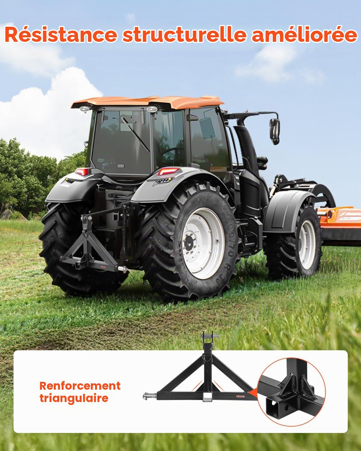 VEVOR Attelage 3 Points avec Récepteur 5 cm, Fixation Rapide 3 Points, Capacité 1360 kg, Adaptateur Barre de Remorquage Robuste pour Effectuer Travaux Agricoles pour Plupart Tracteurs à Attelage 5 cm
