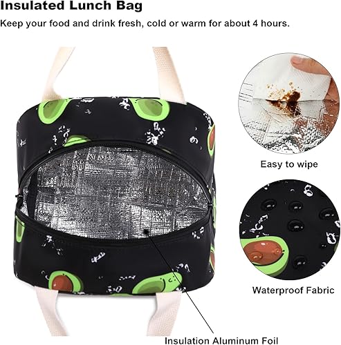 Miniatura 4 de Lonchera aislada con aguacate para mujeres y niñas, lonchera reutilizable, bolsa de picnic para adultos, niños, escuela, trabajo, viajes