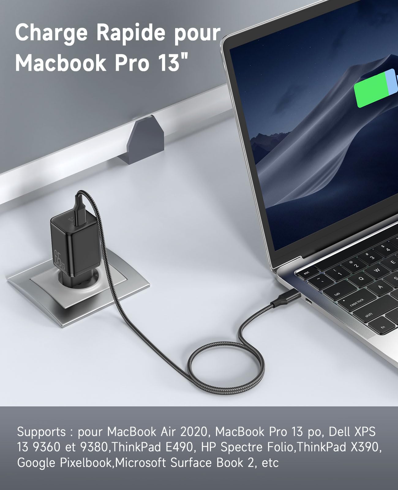 2-pack 65W USB C oplader voeding GaN snelle USB PD opladeradapter, snelladende stekker voor mobiele telefoon, USBC, compatibel met MacBook Pro/ Air/iPhon 16/15 Plus/iPad/Samsung S24
