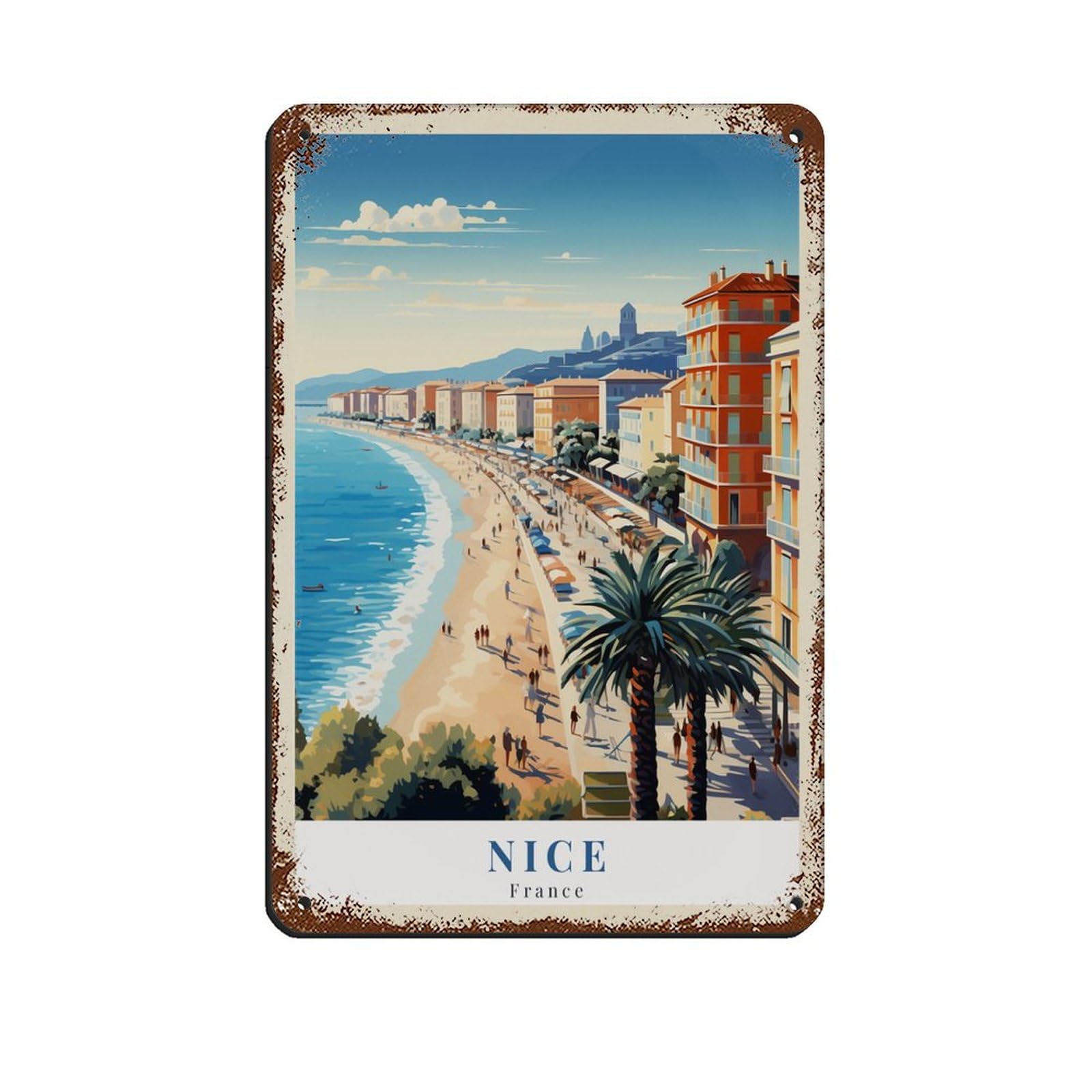 Nice France Vintage Travel Poster Tin Sign Vintage Metal Pub Club Cafe Bar Home Wall Art Decoration Poster Retro Style 8x12inch(20x30cm)