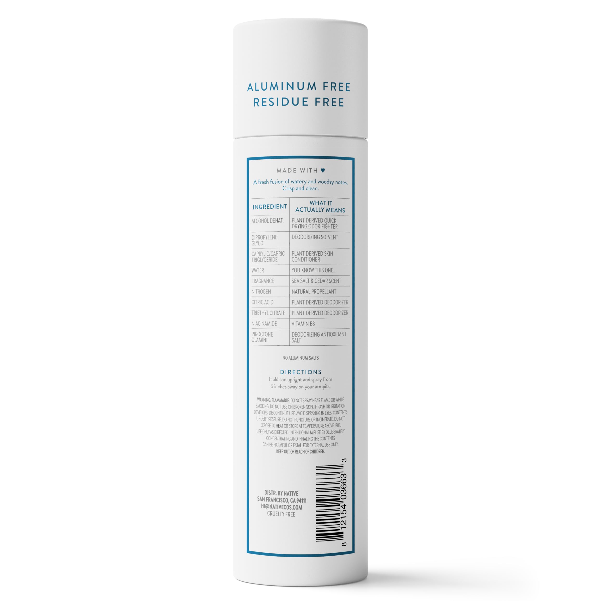 Native Deodorant & Body Spray, Sea Salt & Cedar, 72-Hour Odor Protection for Underarms & Body, Aluminum Free, Dries Instantly, 3.5 oz