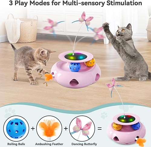 Miniatura 4 de Juguetes interactivos recargables 3 en 1 para gatos Whack a Lune, mariposa aleteante, bolas de pista, juguetes automáticos activados por el tacto
