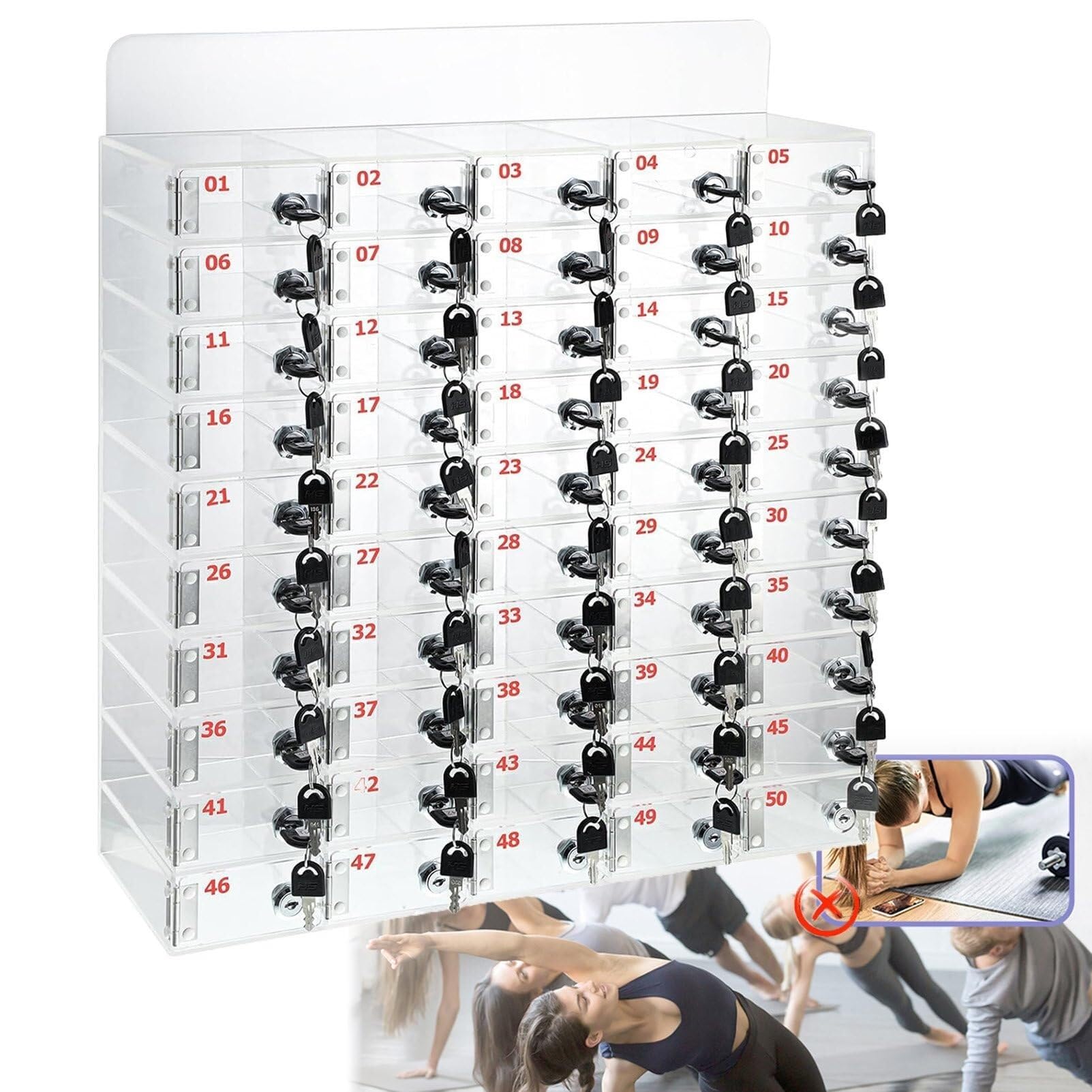 Caja de Almacenamiento para teléfonos móviles Soporte acrílico para teléfonos móviles Caja de Almacenamiento de Escritorio Armario acrílico de Pared para teléfonos móviles con 50 Ranuras