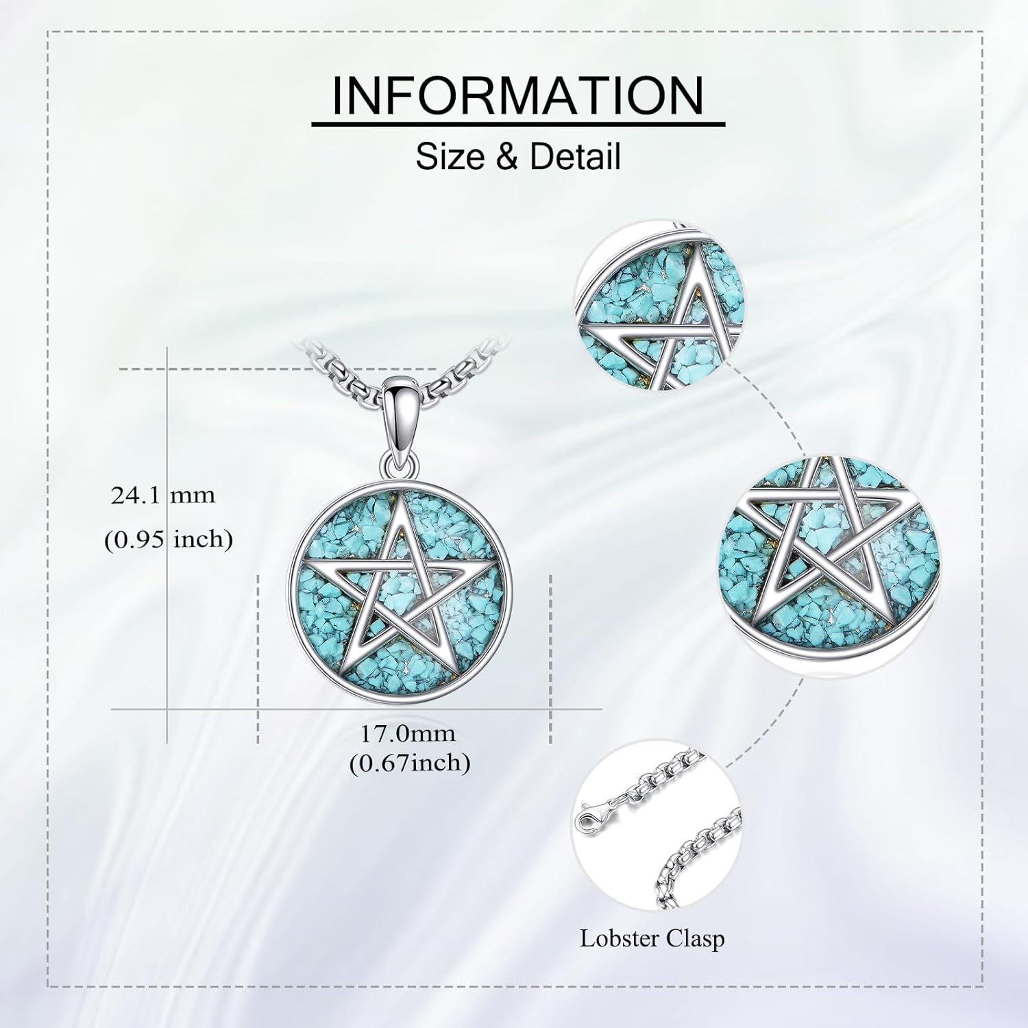 Pentagram Necklace 925 Sterling Silver Pentagram Pentacle Turquoise/Moonstone/Abalone Shell Pendant Necklace Wiccan Pagan Valentine's Day Jewelry for Women Men - Image 5