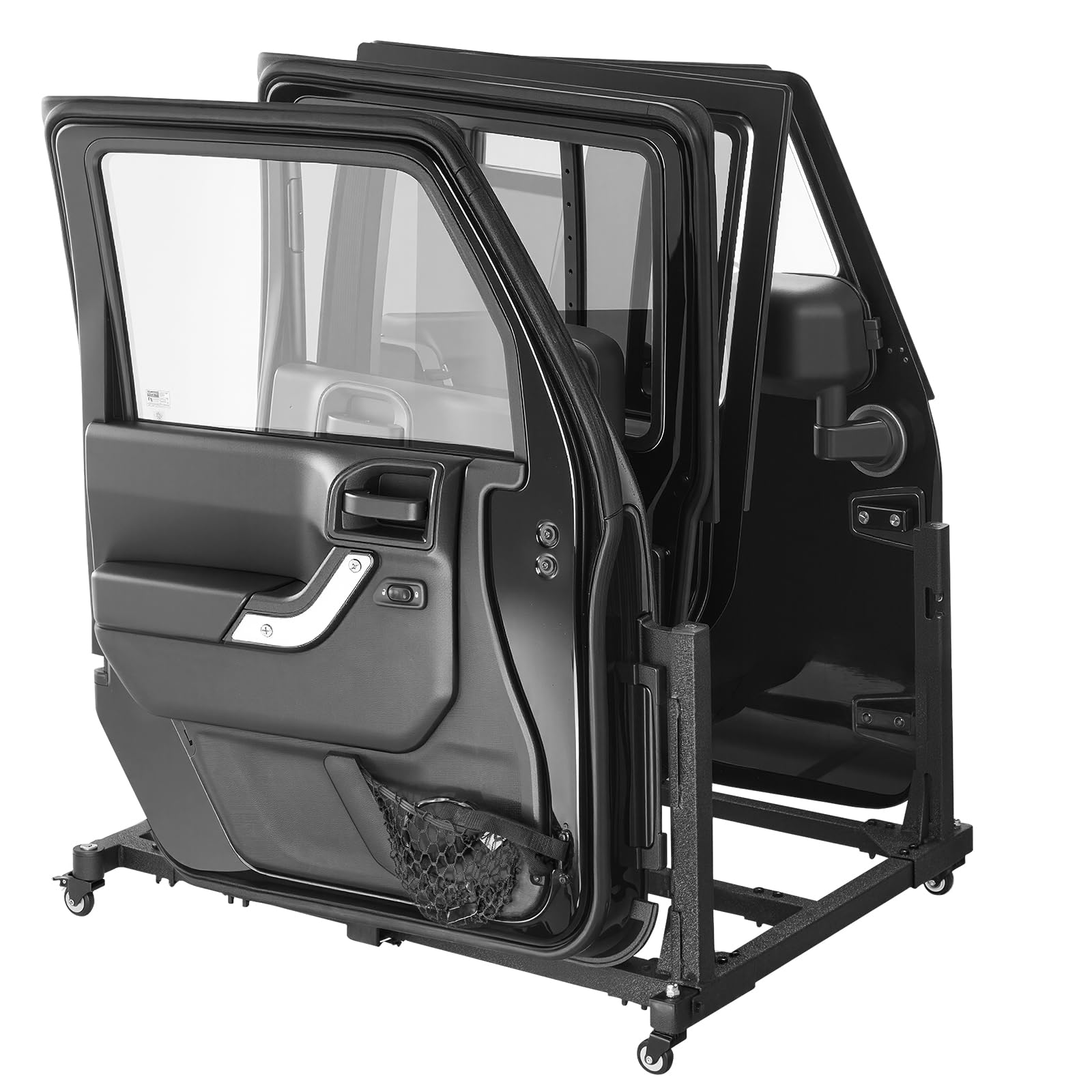 VEVOR Jeep-Türen-Aufbewahrungswagen (geeignet für 4 Türen) beweglich, stabiler Autotür-Halterungswagen, passend für Jeep Wrangler JK JKU JL Gladiator 2007-2024 Schwarz