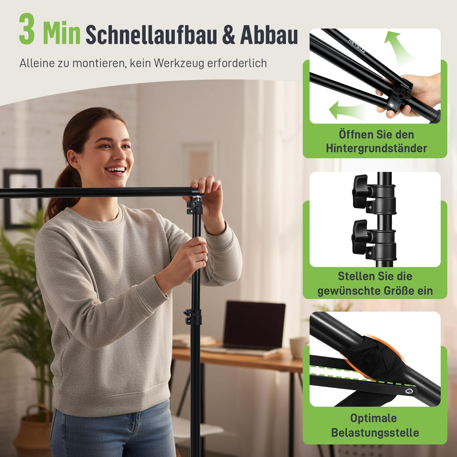 Fotohintergrund Ständer Set 3x2m – Verstellbares Hintergrundsystem für Fotografie, Foto Hintergrund, Backdrop Stand, Hochzeit & Party Deko mit Tragetasche