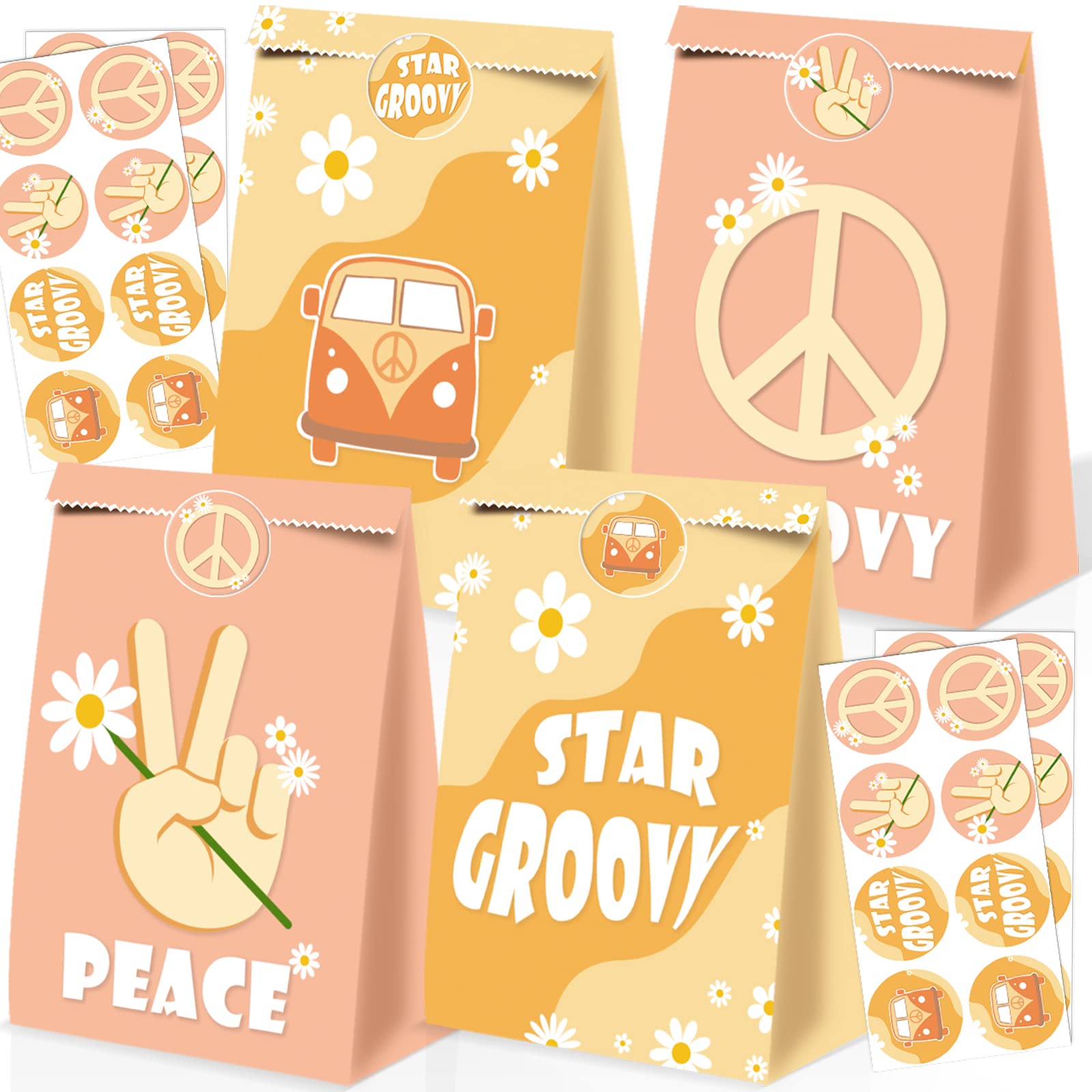 24Pcs Groovy One Party Decorations Girl Two Groovy Party Favors Bags Stay Groovy Gift Bags One Groovy Baby Birthday Decorations Girl Boho Favors