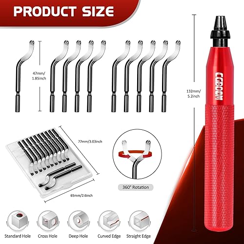 Miniatura 3 de CGBOOM Herramienta de desbarbado con 12 cuchillas extra HSS (acero) y 1 mango de aluminio, funciona en metal, plástico, resina, impresora 3D, tubos
