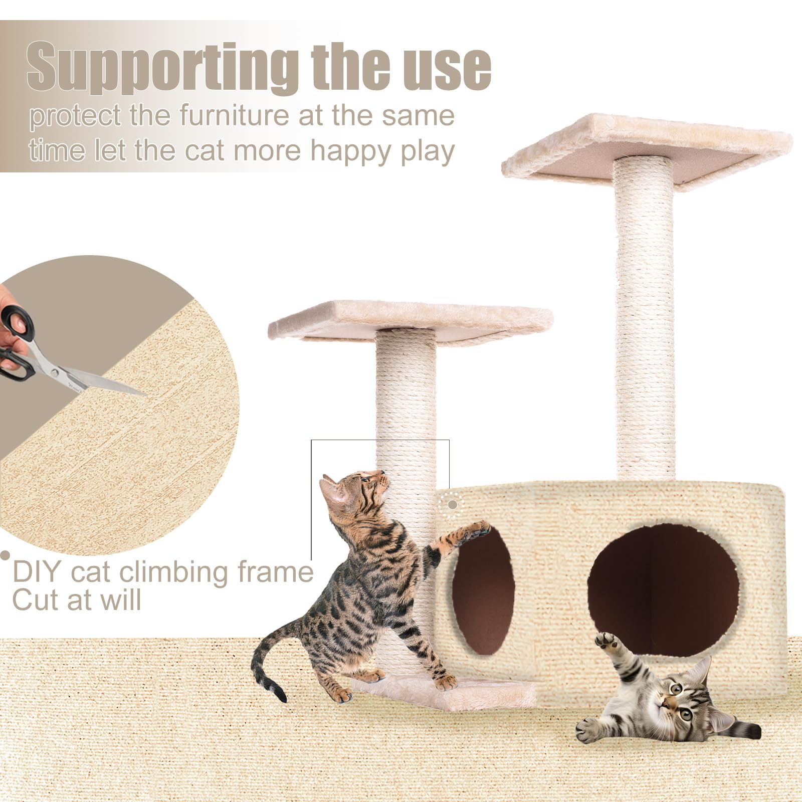 Tappetino Antigraffio Per Gatti Autoadesivo - 40x200cm, Grigio Chiaro, Ritagliabile - Foto 3