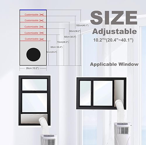 Miniatura 6 de LIHONK Kit de ventilación portátil para ventana de aire acondicionado (titanio plateado + negro 100% bloque de luz) sello universal grueso portátil